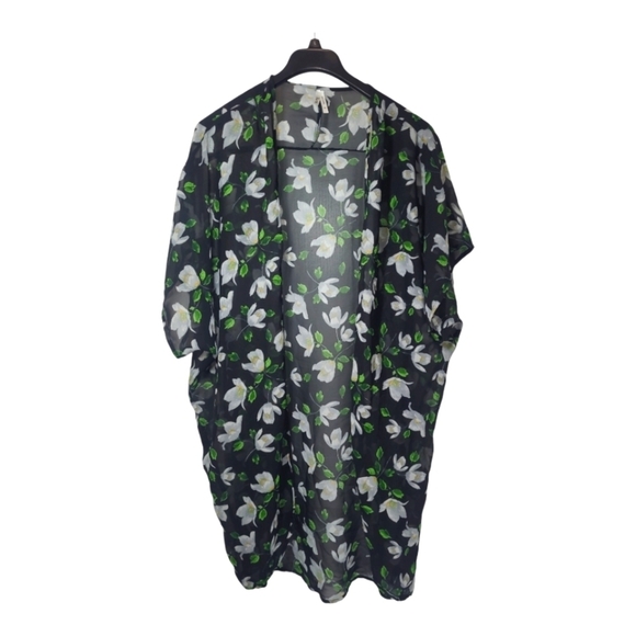 Truth NYC Sheer Floral Kimono Cover-Up Black 1X Plus Size Boho Layering - Picture 2 of 7
